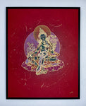 Green Tara On Red - Original Artwork