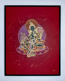 Green Tara On Red - Original Artwork